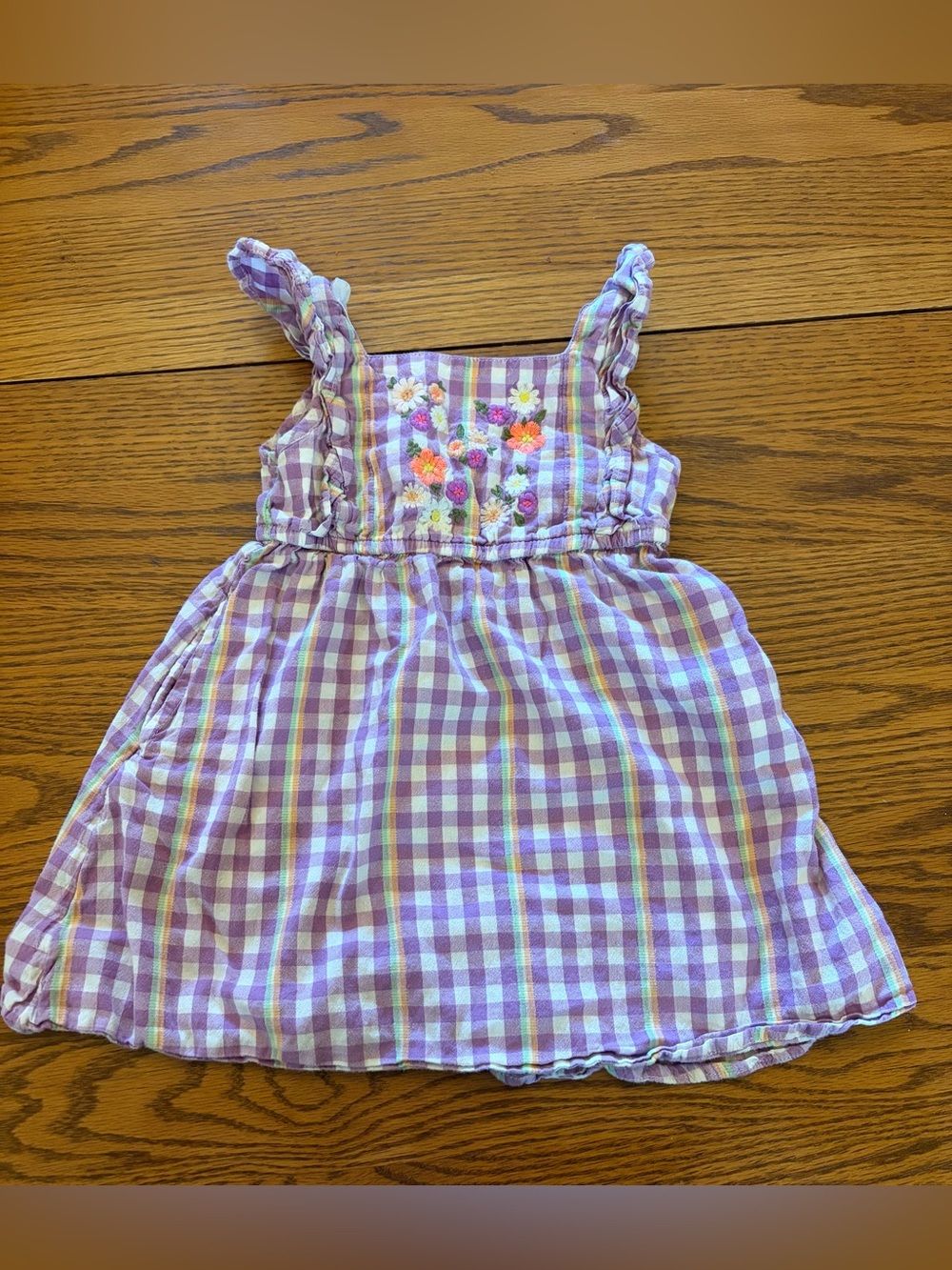 Cat & Jack Lavender Gingham Sundress with Floral Embroidery